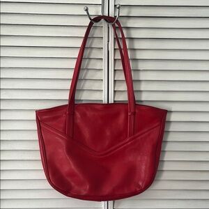 Classic Red Leather Tote with Textured Finish